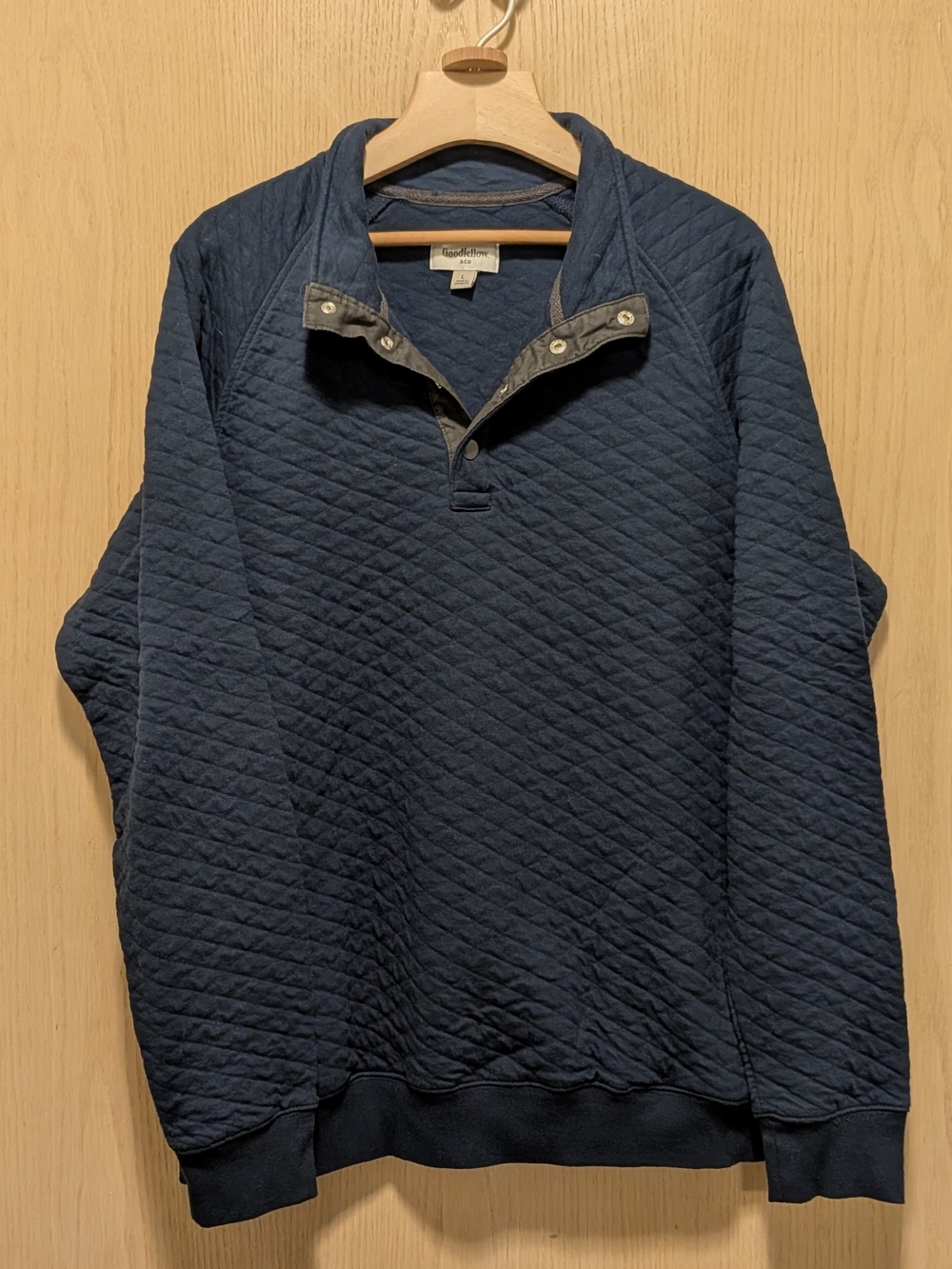Men's Quilted 1/4 Neck Pullover With Snap Collar And Pockets, Men's L, Navy Blue